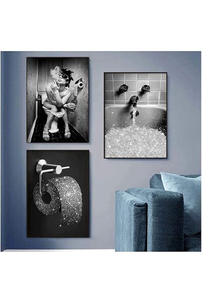 ALAYRA International ALAYRA Pictures Black and White Set, Bathroom Pictures, ...