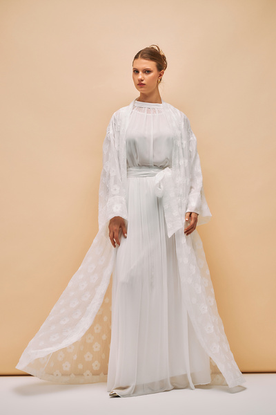 İnce Kuşak detaylı Büyük Beden Etek Bluz ve Kaftan Takım