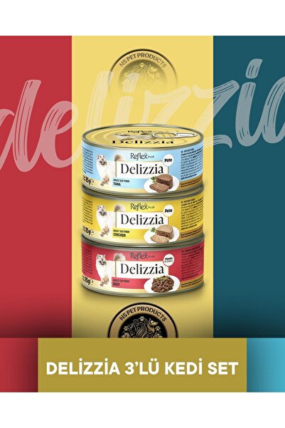 Reflex Plus Delizzia Ton Balıklı Pate & Tavuklu Pate & Dana Etli Gravy Yetişk...