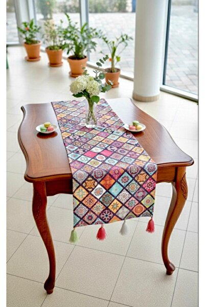 sidens store مفرش طاولة مطرز بنمط ريفي قابل للغسل ومقاوم للبقع