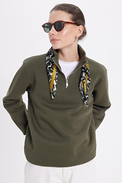 Tudors Women's relax fit comfortable cut cotton fleece-lined half-zip green d...