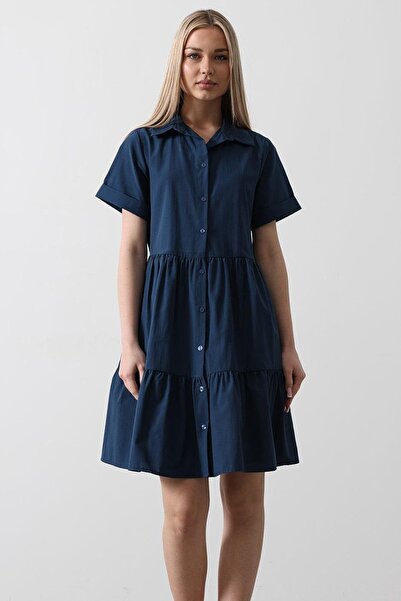 Trend Alaçatı Stili Fusta cu guler cămașă indigo pentru femei Rochie mini pli...