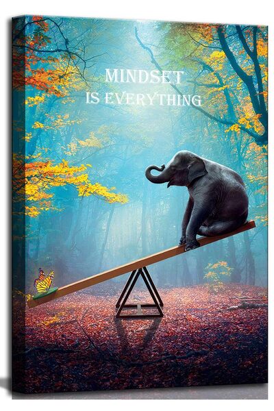 ALAYRA International لوحة جدارية قماشية مؤطرة من ALAYRA، بتصميم فراشة وفيل ملهم، مع اقتباسات تحفيزية ملهمة