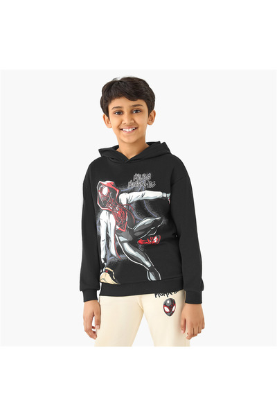 Marvel Spider-Man Print Hooded Sweatshirt with Long Sleeves