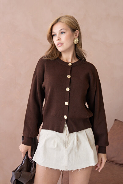 Park Karon Women's Crew Neck Button Detailed Knitwear Cardigan