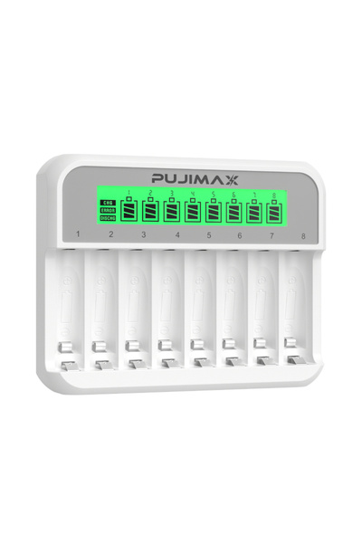 Choice شاحن بطاريات PUJIMAX أبيض اللون ذو 8 فتحات مع شاشة LCD لبطاريات Ni-Cd ...