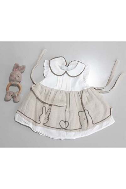 Sönmez Baby VİNTAGE STYLE KETEN ETEK PAMUKLU KIZ BEBE ELBİSE