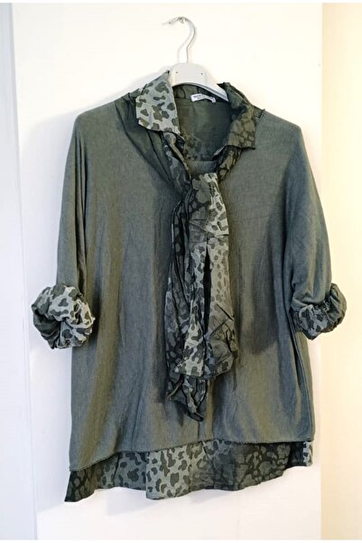 Butik Şans Leopard Print Shawl Detailed Italian Knitwear Blouse Shirt Three-P...