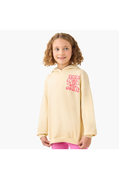 Juniors Girls Hooded Neck Sweatshirt with Slogan Print - Cotton - Long Sleeves