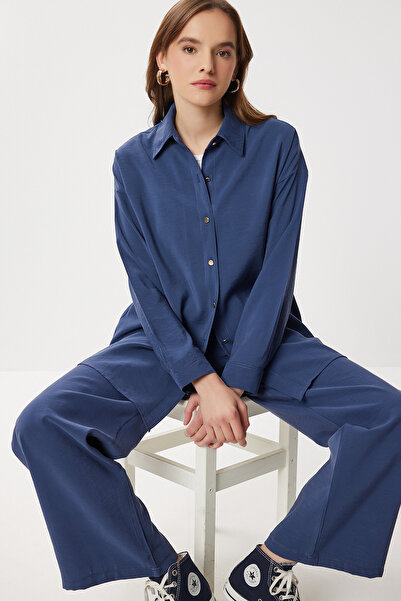 Lovelyİstanbul Oversized Modal Shirt Pants Set Lby0030 Dark Blue