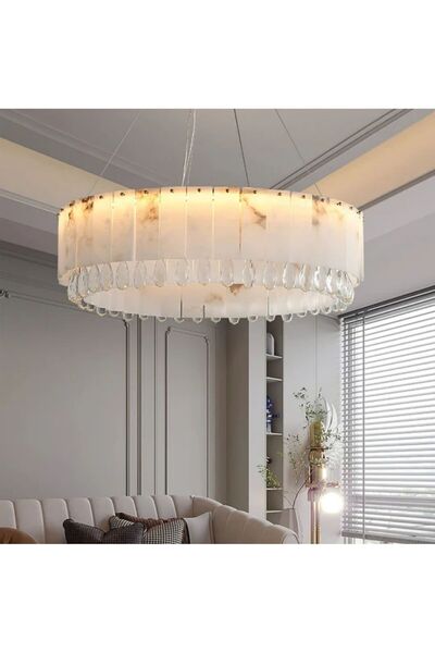 RONİSU AYDINLATMA Lumina Mermer ve Kristal Avize – Modern Lüks Dairesel Tasar...