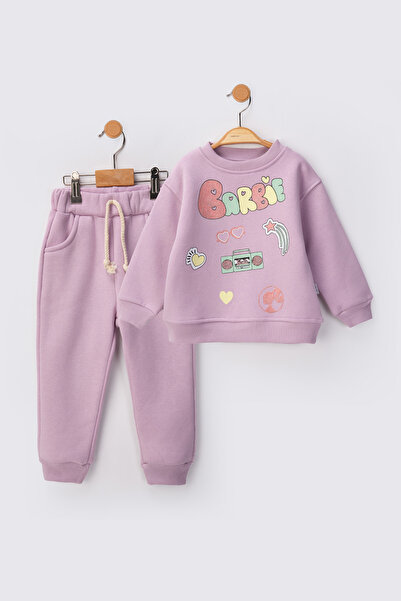 baby flamindo طقم بناتي مطبوع عليه نص فضي مكون من 3 خيوط