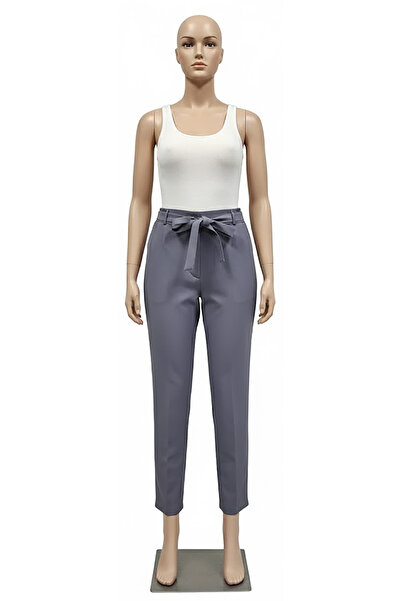 SORALLİNE Women's Spring Pants 1696 Crepe Fabric Gray with Elastic at the Bac...