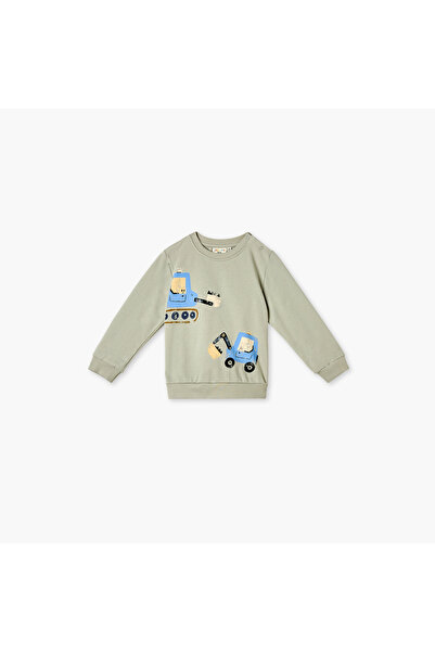 Juniors Graphic Print Sweatshirt with Button Closure and Long Sleeves