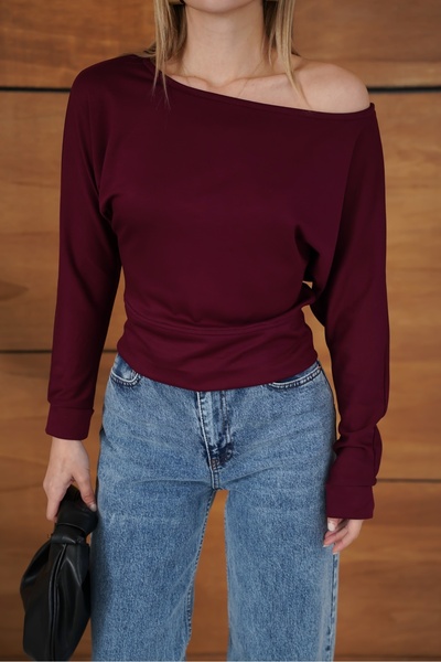 BELISTIL بلوزة نسائية أنيقة ذات ياقة قارب وأكمام طويلة