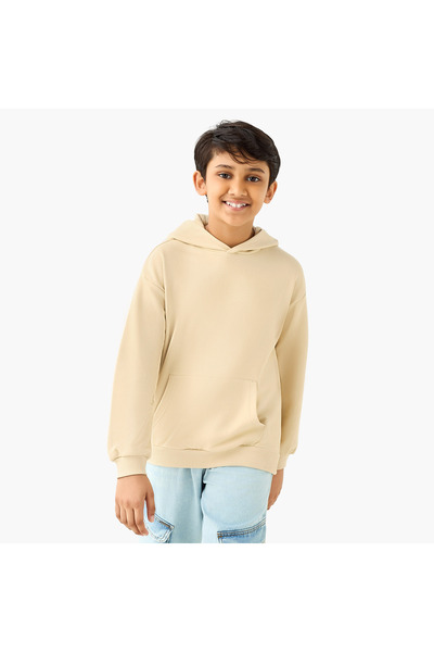Juniors Solid Hooded Sweatshirt with Long Sleeves