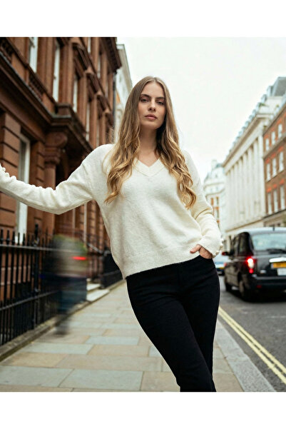 Shophia Women's V-Neck Oversize Knitwear Sweater