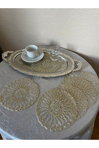 BRL ÇEYİZ HOME 6 Lı Kahve Yanı Şık Sunum Güpürlü Tül Peçeteler