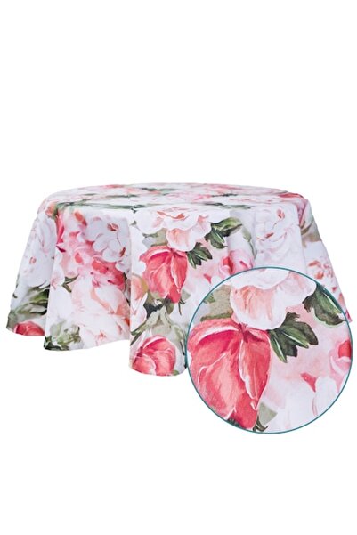 Bosfor Decor Round Tablecloth, Flower (Peony) Pattern, Multicolor, Teflonized...