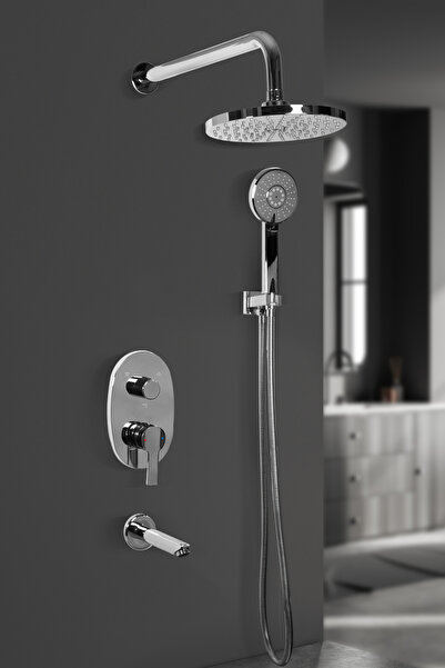 CREVO KROM Aura Ankastre Duş Seti - 3 Yollu Tam Sistem - Sıva Altı DAHİL - Tü...