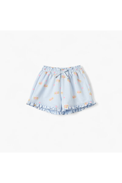 Juniors Butterfly Print Shorts with Ruffle and Drawstring Closure