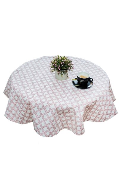Bosfor Decor Round Tablecloth, Pink, Regal Pattern, Teflon Cotton, 170 cm