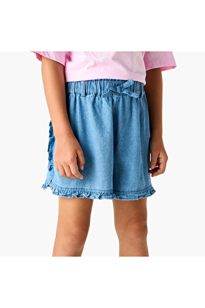 Juniors Ruffle Detail Denim Shorts with Elasticated Waistband