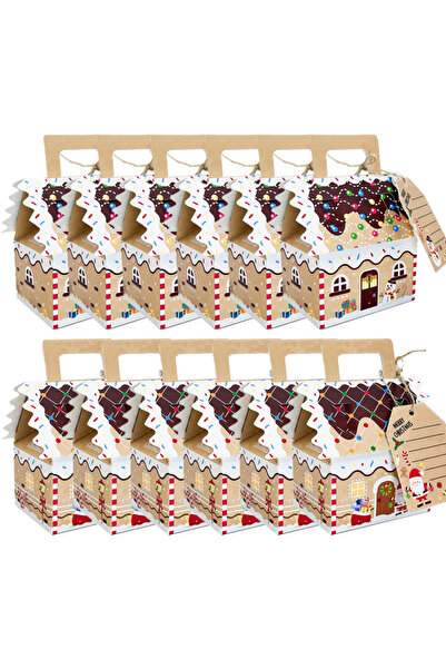 Choice علب هدايا حلوى على شكل منزل خبز الزنجبيل لعيد الميلاد، مصنوعة من ورق كرافت، 860-12 قطعة، 6/12 قطعة