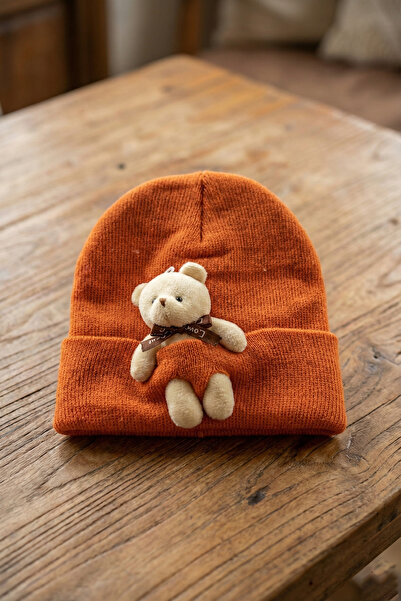 nacar çarşı Căciulă de iarnă pliată pentru copii, portocalie, drăguță, cu urs...