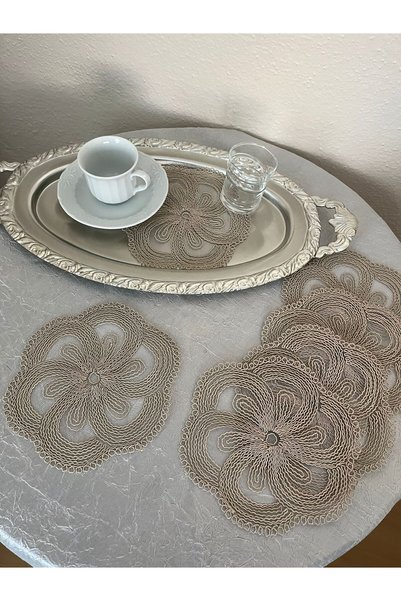 BRL ÇEYİZ HOME Set of 6 Stylish Coffee Side Presentation Guipure Tulle Napkins