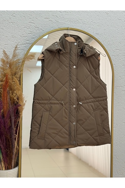 MİHRA STORE Γιλέκο με διπλή τσέπη με σφιχτή πλάτη Naz Beli-SA4138.1 Καφέ