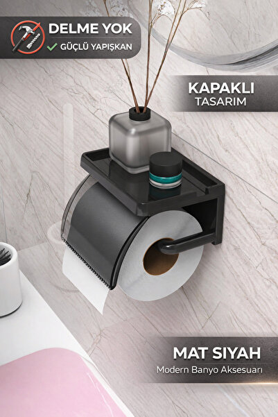 DEYHOME حامل ورق التواليت مع غطاء لاصق - غطاء شفاف، بدون ثقب، منظم رفوف لحمل المناديل