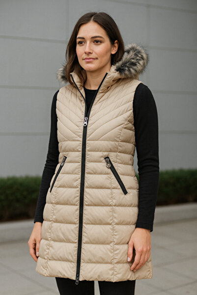 YLC TEKSTİL Kadın Kapüşonlu Uzun Şişme Yelek...