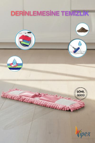 VİPEX 2 Adet 40 Cm Islak-Kuru Mikrofiber Şönil Püsküllü Yedek Markarna Mop Ba...