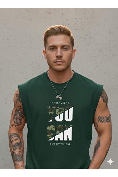 BUWOM Men's You Can Printed Zero Sleeve T-Shirt