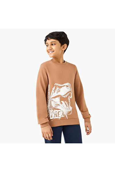 Juniors T-Rex Print Sweatshirt with Long Sleeves