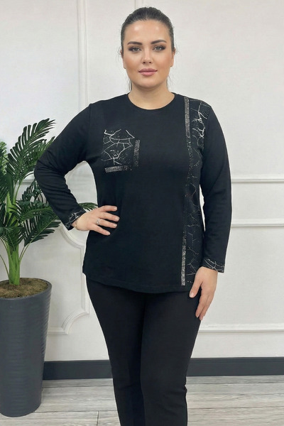 Curvy Trend Left Front and Pocket Paneled Stone Crystal Blouse