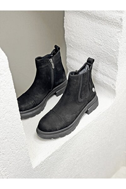 Mammamia D25KB-1660 YANI LASTİK DETAYLI HAKİKİ DERİ BOT KADIN