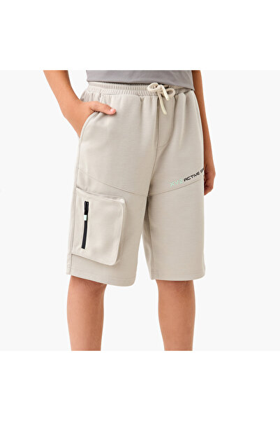 XYZ Panelled Cargo Shorts with Drawstring Closure and Pockets