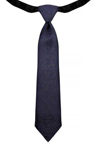 hapshoe Комплект детска вратовръзка и кърпичка от сатен с жакардов десен в тъмносин цвят