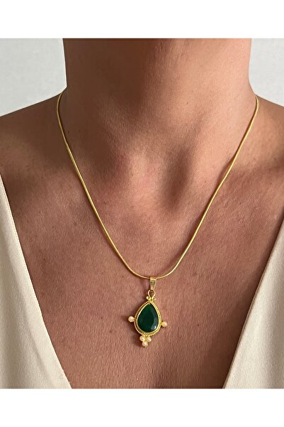 tones official Vintage/Ethnic/Bohemian/Green Stone Drop Necklace