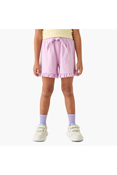 Juniors Solid Shorts with Elasticated Waistband and Frill Detail