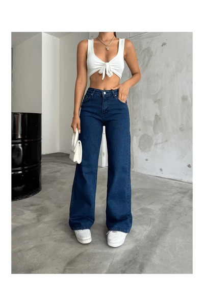 mooishan Аліна Синій Жіночі штани з високою талією, широкими штанинами, палац...