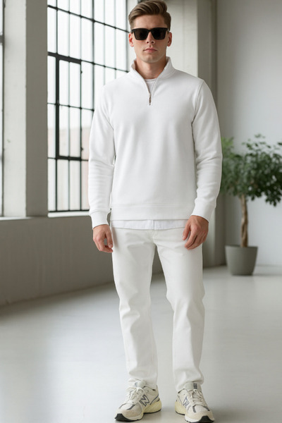 DeFacto Men's Half Zipper Stand Collar Sweatshirt