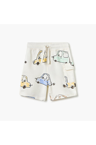 Juniors All-Over Car Print Shorts with Drawstring Closure and Pockets
