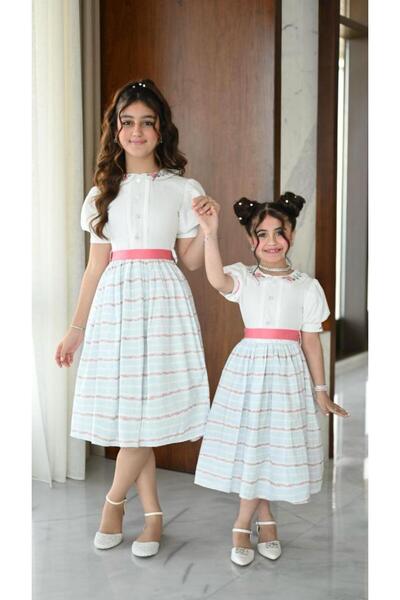 Alesaei-mondo tondo فستان بناتي نص كوم بحزام وردي 7155