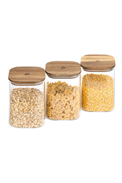 Navaris Set de 3 borcane din lemn de salcâm cu capac, 1000 ml, 54692.01.03