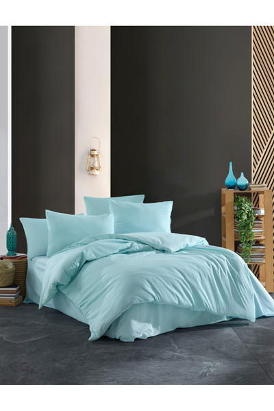 NazeninHome Seersucker 100% Cotton Single Duvet Cover Set Mint