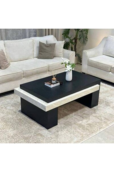 LAMST Black Oak Serving Table with Marble Top