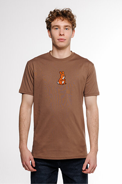 YSLY.CLUB Bisiklet Yaka %100 Pamuk Erkek Küs Tavşan Baskılı Beyaz Tişört